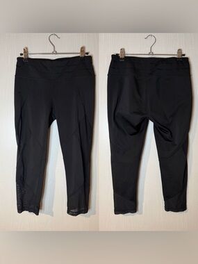 Athleta Black Cropped Active Leggings with Mesh Detail Small